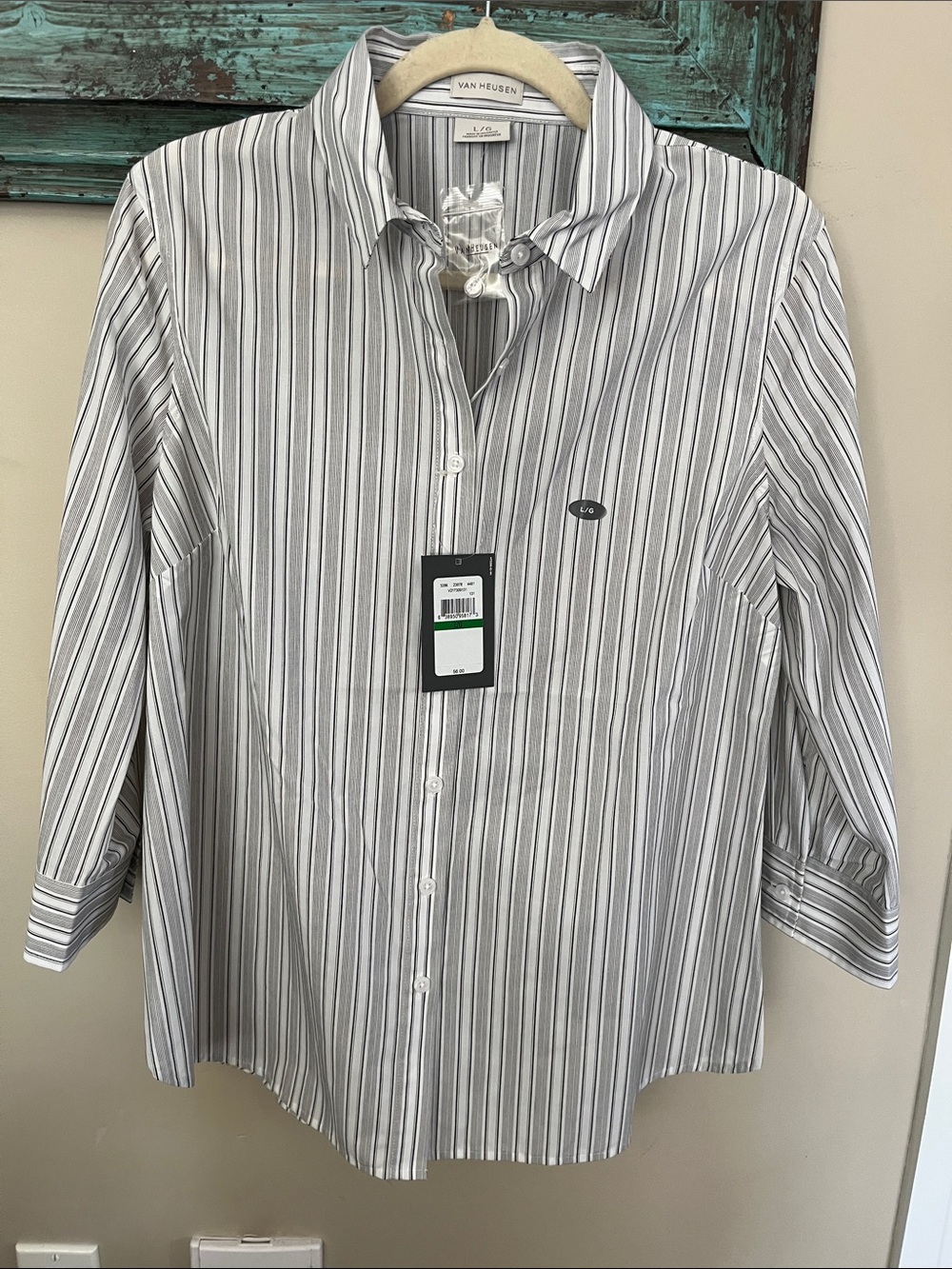 Van Heusen Men's White and Gray Striped Dress Shirt